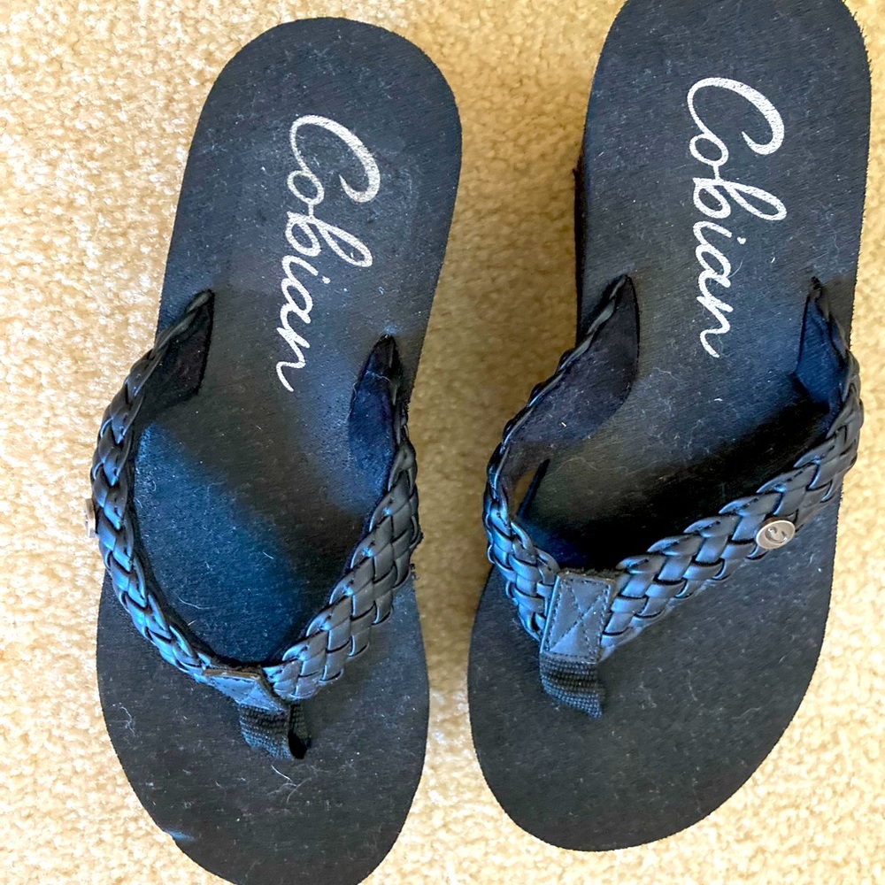 Cobian Sandals Flipflop Wedge Black Size 6 New Without Tags!